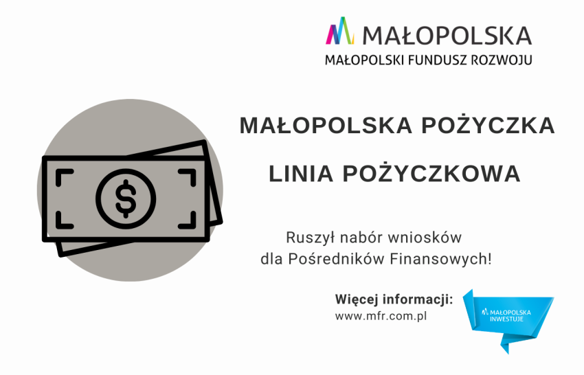 Plakat z napisem Małopolska Pożyczka Linia Pożyczkowa