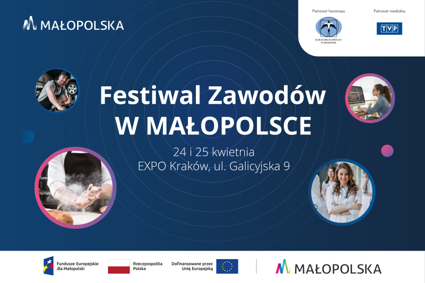 Baner internetowy z informacją Festiwal Zawodów w Małopolsce