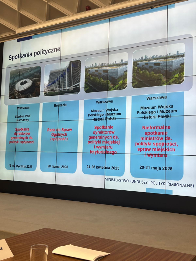 Daty spotkań politycznych w miastach: Warszawa i Bruksela.