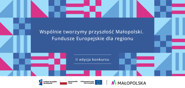 Grafika z hasłem Wspólnie tworzymy przyszłość Małopolski. Fundusze Europejskie dla regionu. II edycja konkursu.
