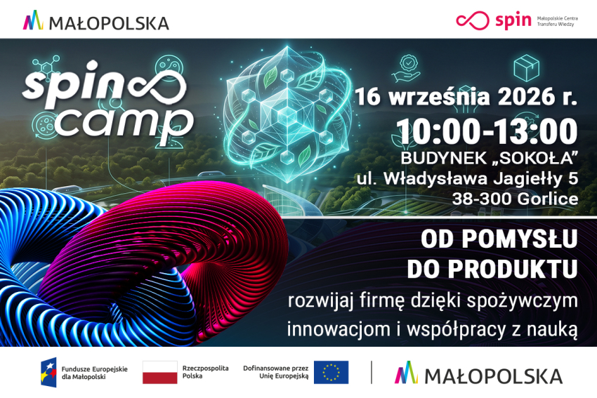 Grafika ilustracyjna wydarzenia SPIN Camp w Gorlicach, 16.09.2026, g. 10-13