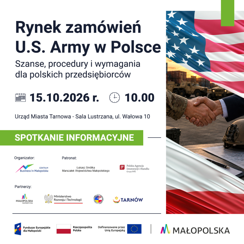 Grafika informacyjna spotkania pn. Zamówienia U.S. Army w Polsce