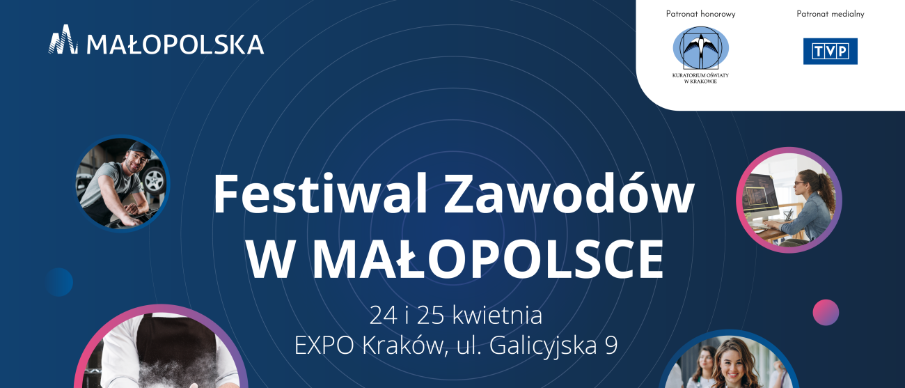 Baner internetowy z informacją Festiwal Zawodów w Małopolsce